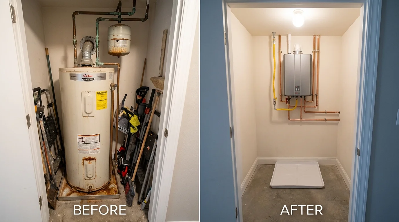Tank water heater versus wall-mounted tankless unit comparison for Delmar, NY homeowners