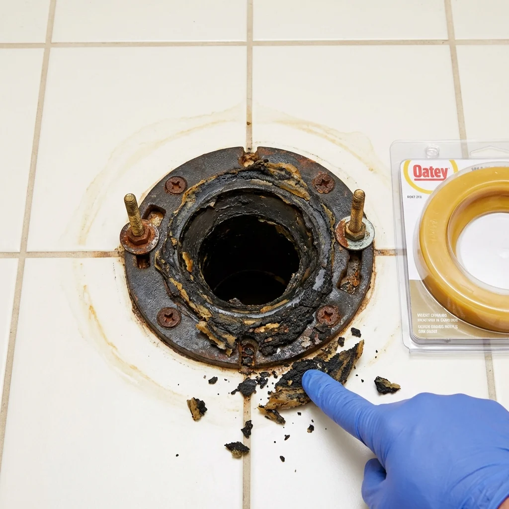 Failed wax ring showing water seepage at the base of a toilet in a Delmar, NY home